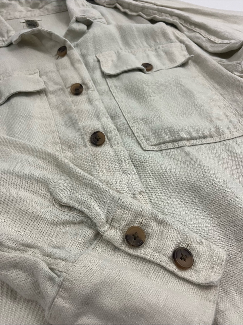 Joie 100% Linen Button Front Utility Shirt Jacket Women’s XL Cream Beige Coastal - Picture 3 of 5